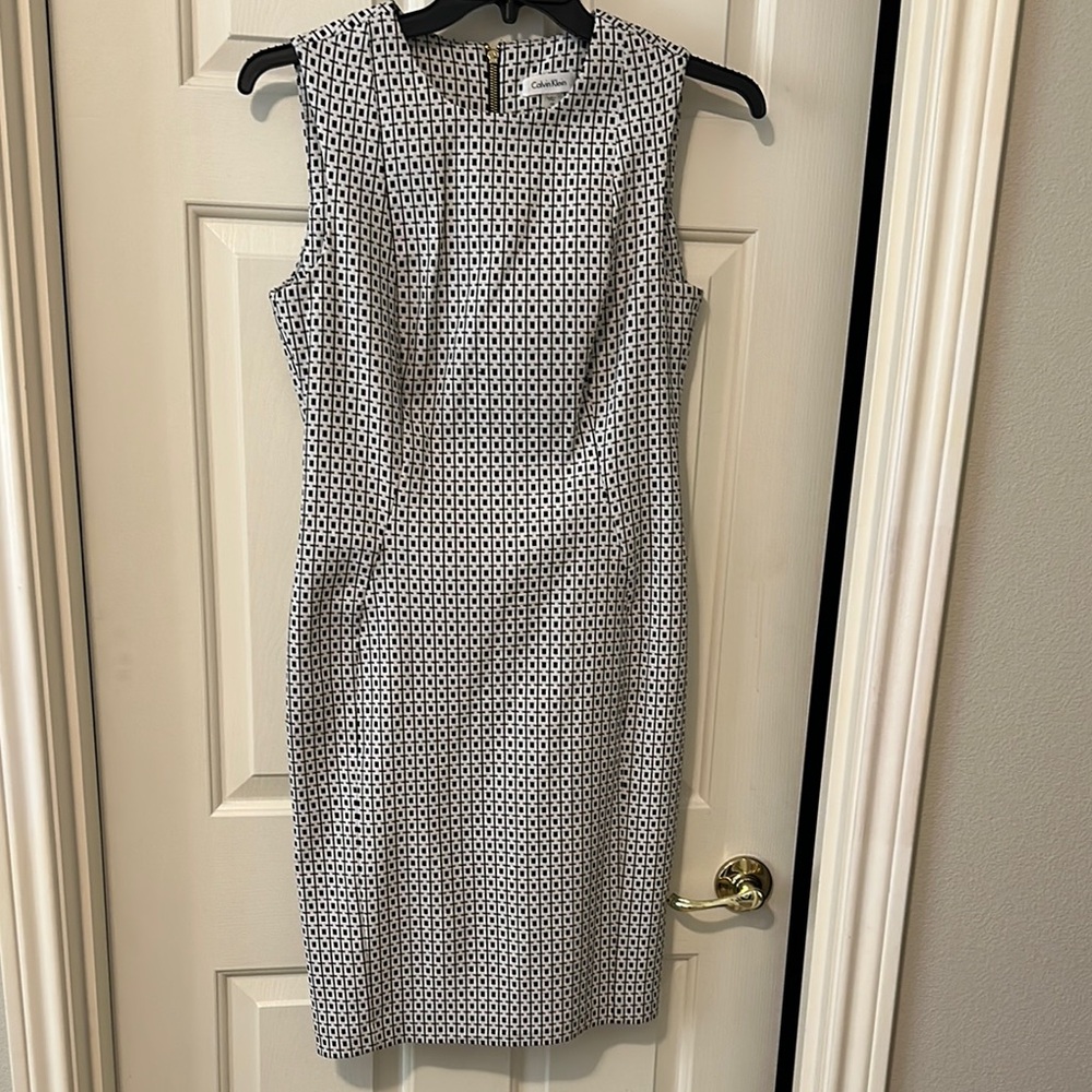 Calvin Klein Black and White Sheath Midi Dress